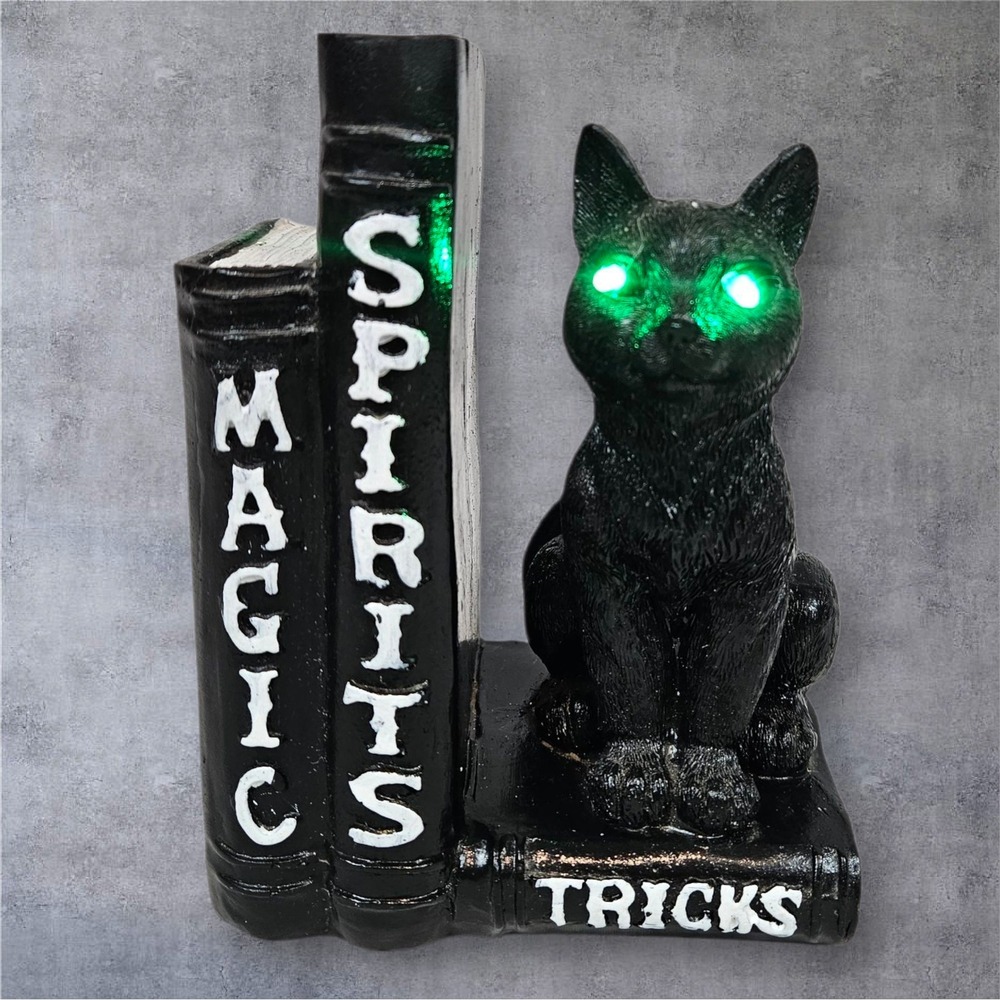 Halloween Black Cat with Light‎ Up Green Eyes Magic Spirits Tricks Decor